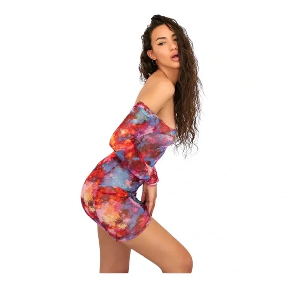 NWT Melissa Simone Yanis Mini Mesh Dress in Multi / Size M - Picture 2 of 16